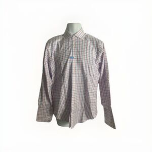T. M. Lewin Mens Regular Fit Lewin 100 Dress Shirt 15.5 33 White Pink Blue Plaid